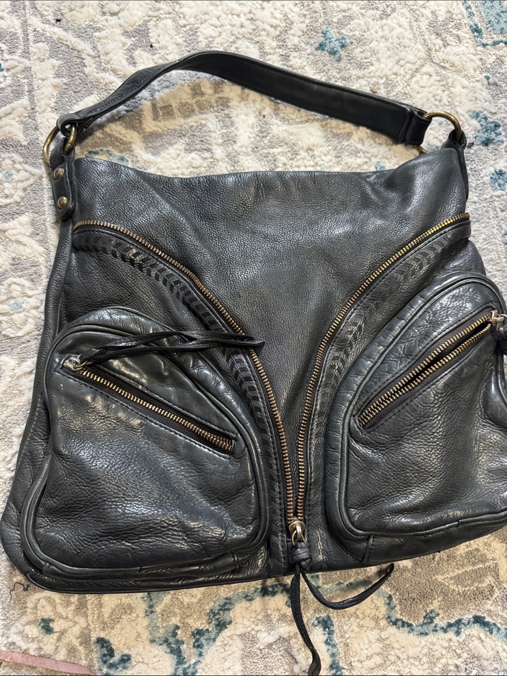 C Z Falconer Black Leather Zip-Front Women’s Shoulder Bag